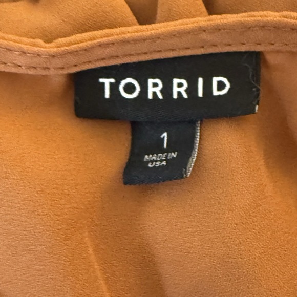 TORRID 1X 14-16 Dusty Orange Surplice Neck 3/4 Sleeve Tie Waist Long Blouse - Picture 7 of 13